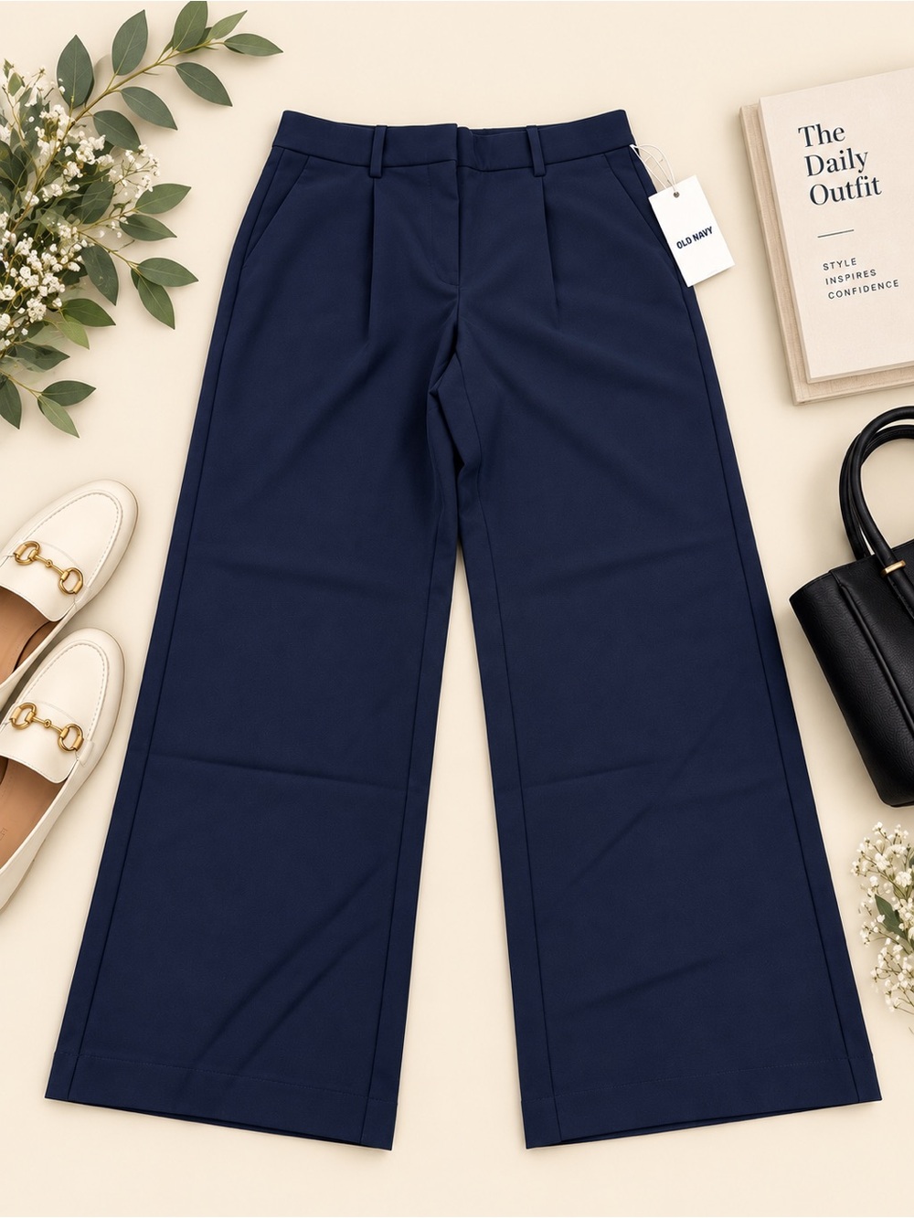 Old Navy Taylor Wide Leg Trouser Pants M Navy Blue NWT